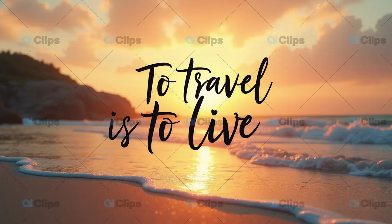 Sunset Beach with "To Travel is to Live" Quote - Inspirational Visual