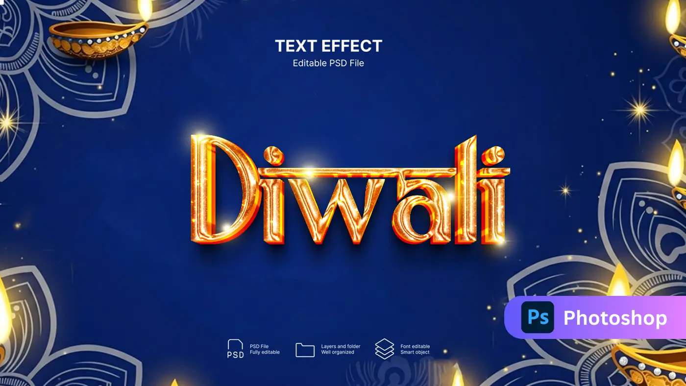 Premium Diwali Golden Text Template