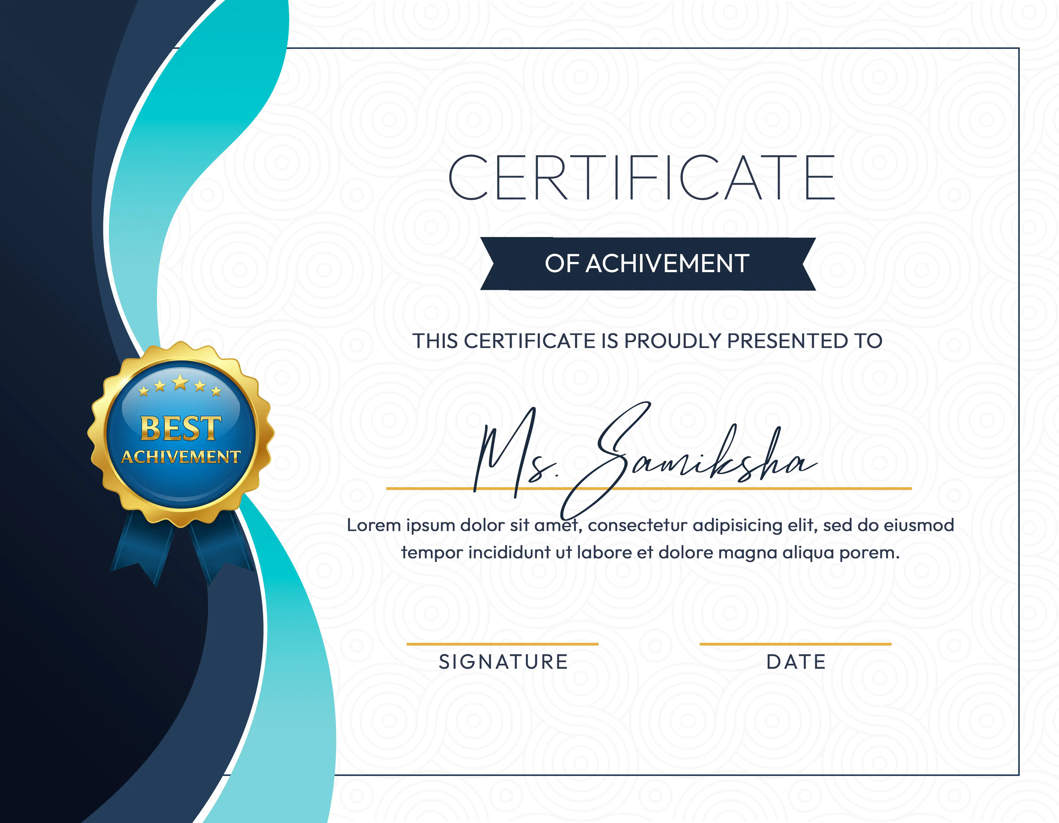 Teal Wave Achievement Certificate Template
