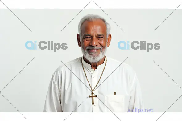 Smiling Elderly Religious Man with Cross Necklace