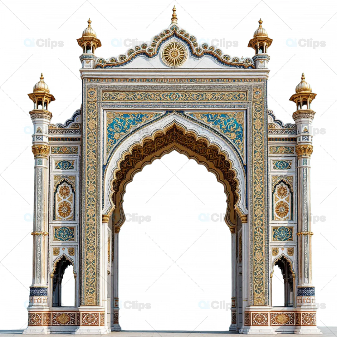 Majestic 3D Mughal Archway with Elaborate Golden Detailing