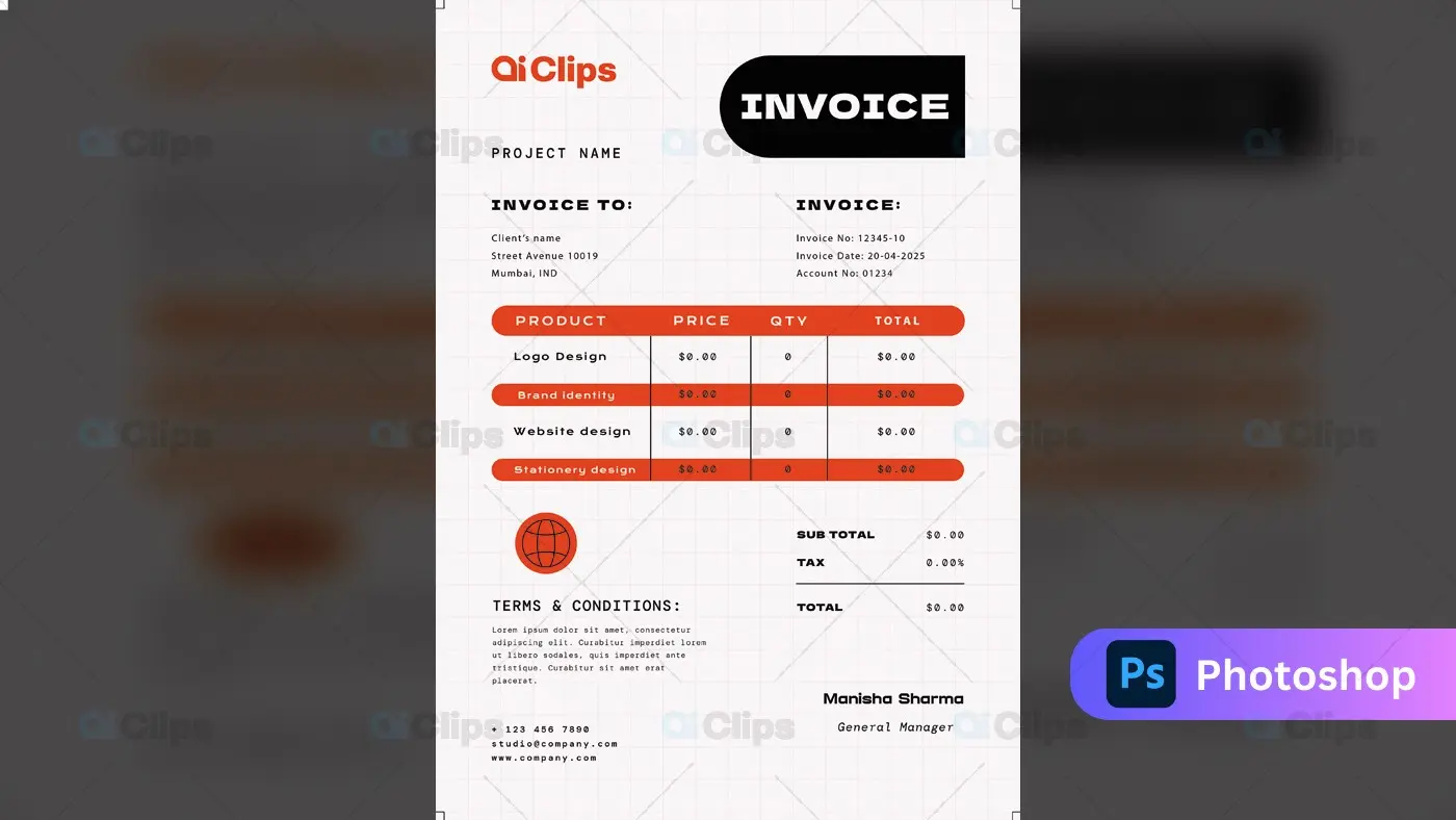 Modern Red and Black Professional Invoice Template Design