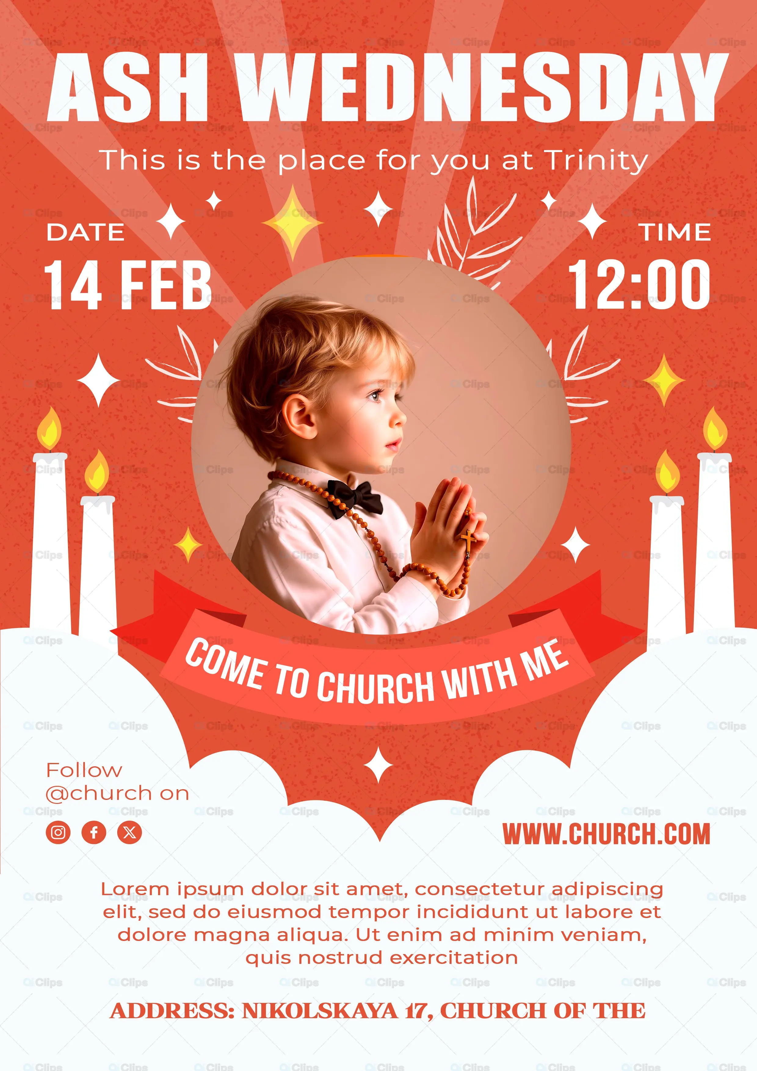 Ash Wednesday Church Invitation PSD Template