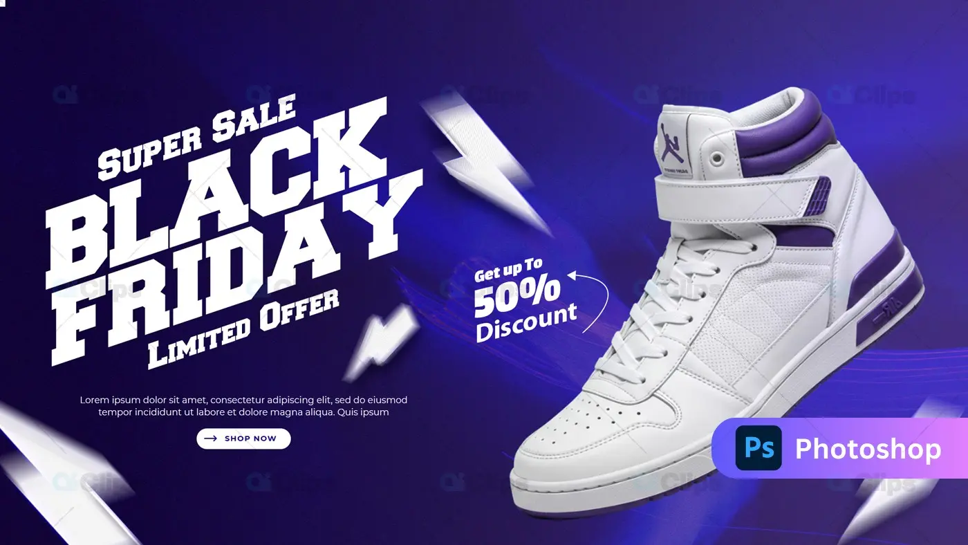 Black Friday Sneaker Sale Banner with High-Top White Shoe