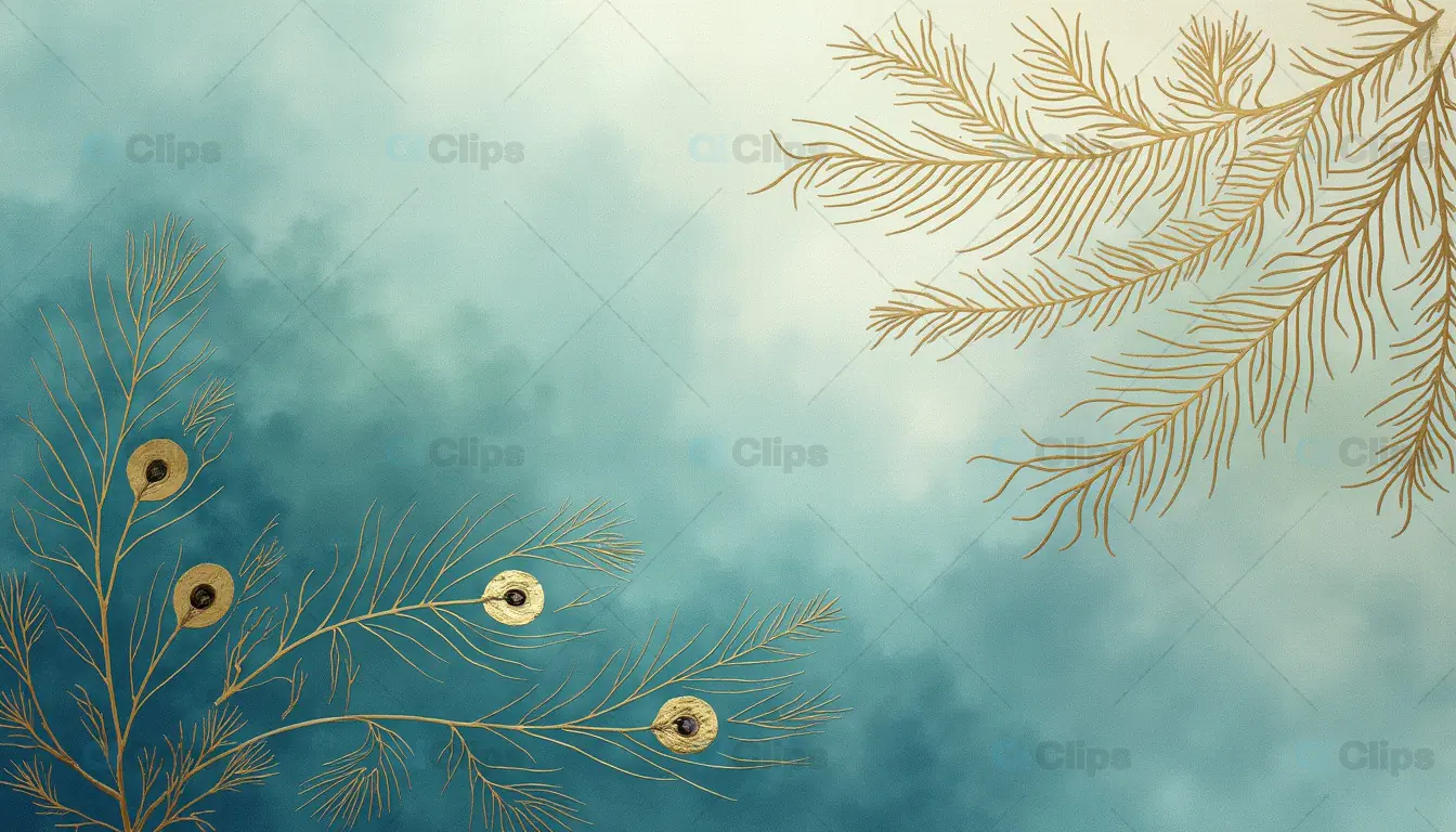 Elegant Peacock Feather Illustration with Golden Accents