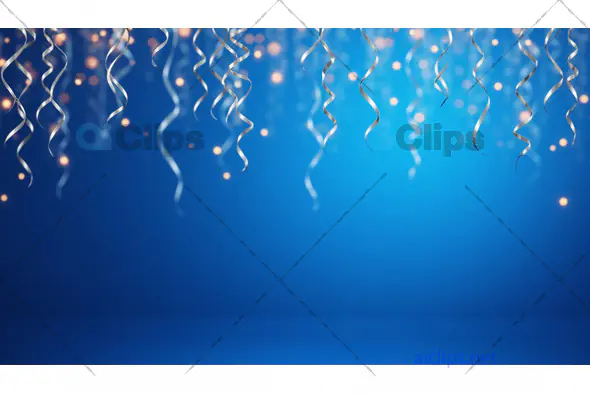 Silver Party Streamers and Lights on a Blue Background
