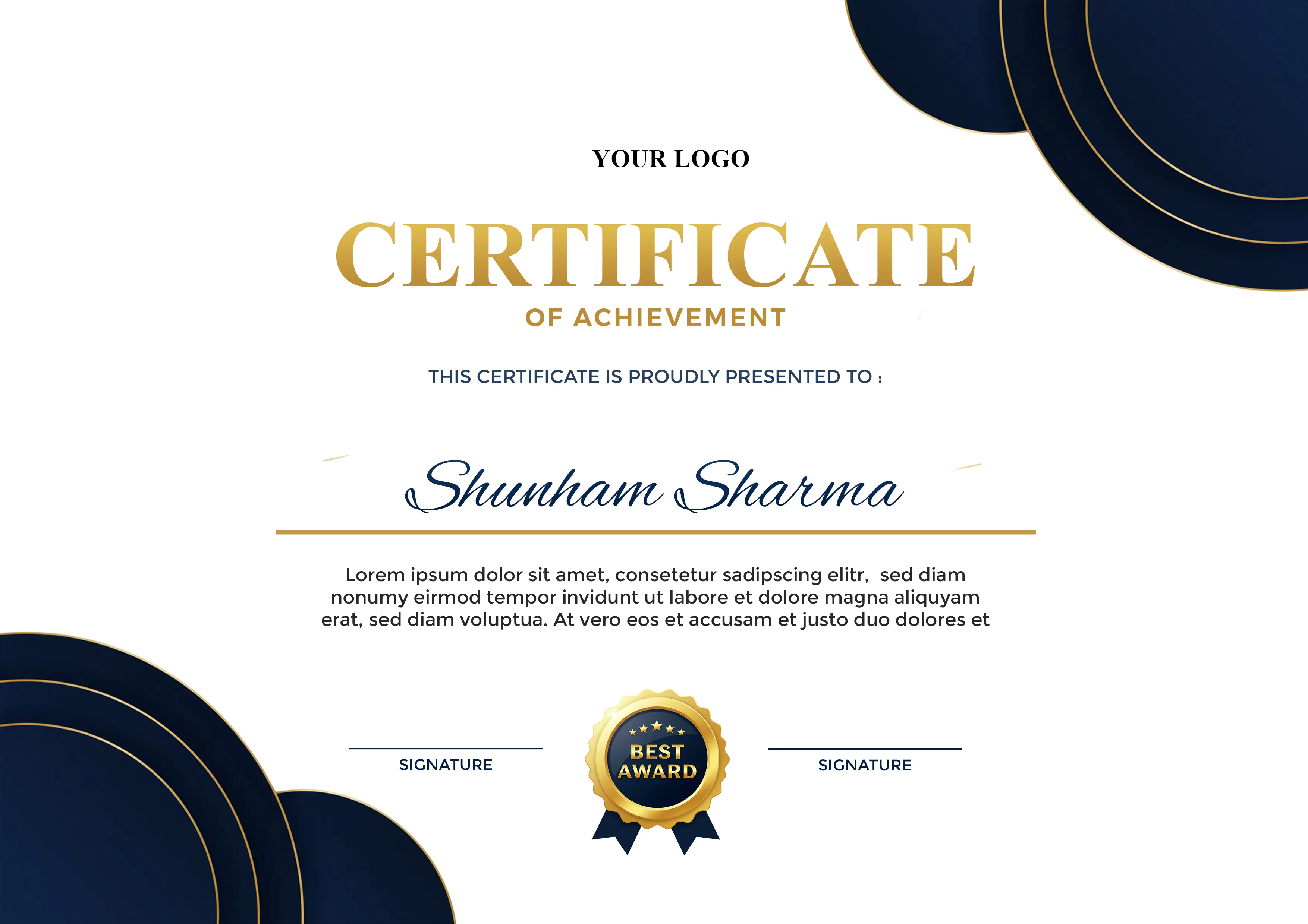 Elegant Navy and Gold Achievement Certificate Template