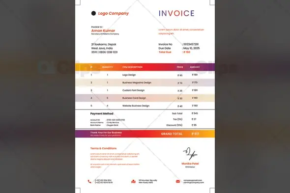 Modern Professional Business Invoice Template Design
