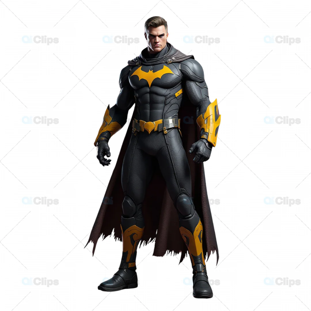 Tactical 3D Superhero Character Model with Black and Yellow Armor