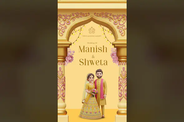 Traditional Yellow 3D Indian Wedding Invitation Template