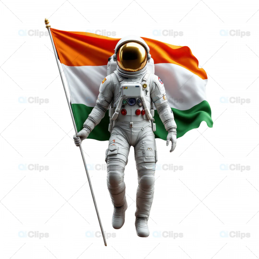 Indian Astronaut Holding National Flag