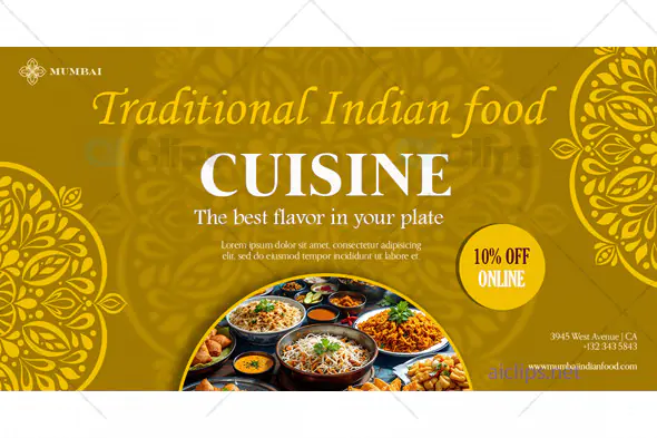 Traditional Indian Cuisine Banner PSD Template