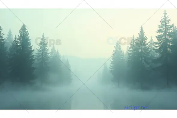 Misty Pine Forest in Early Morning Fog