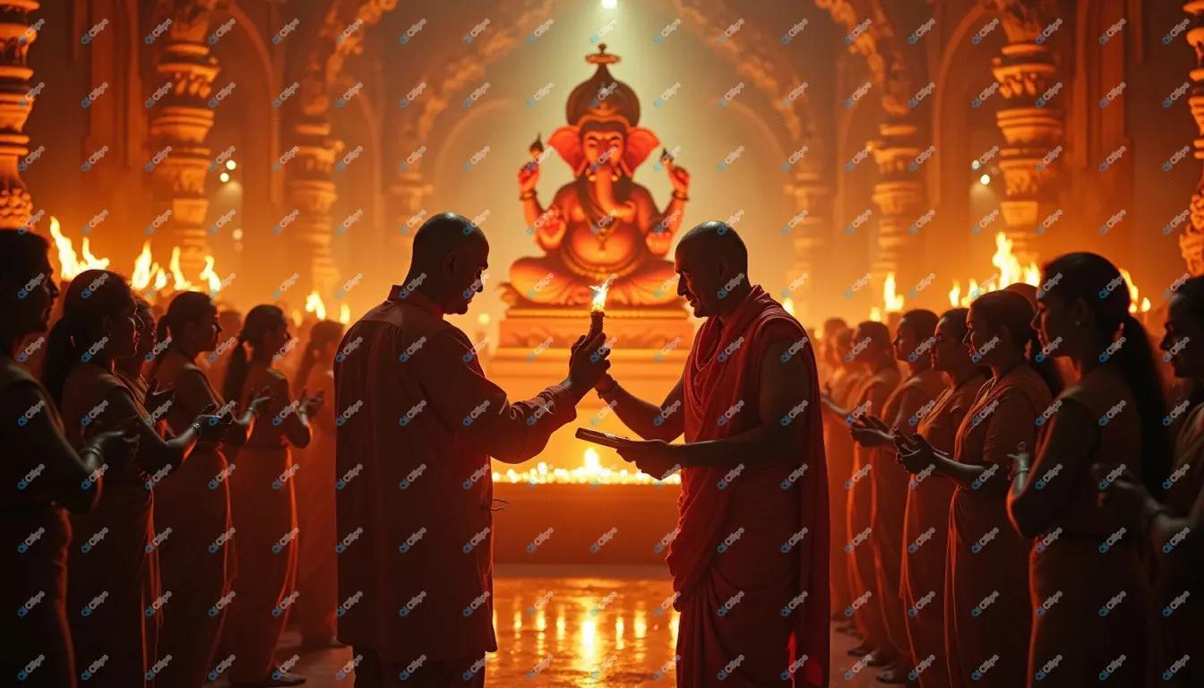 Ganesh Chaturthi Ritual with Devotees in Temple