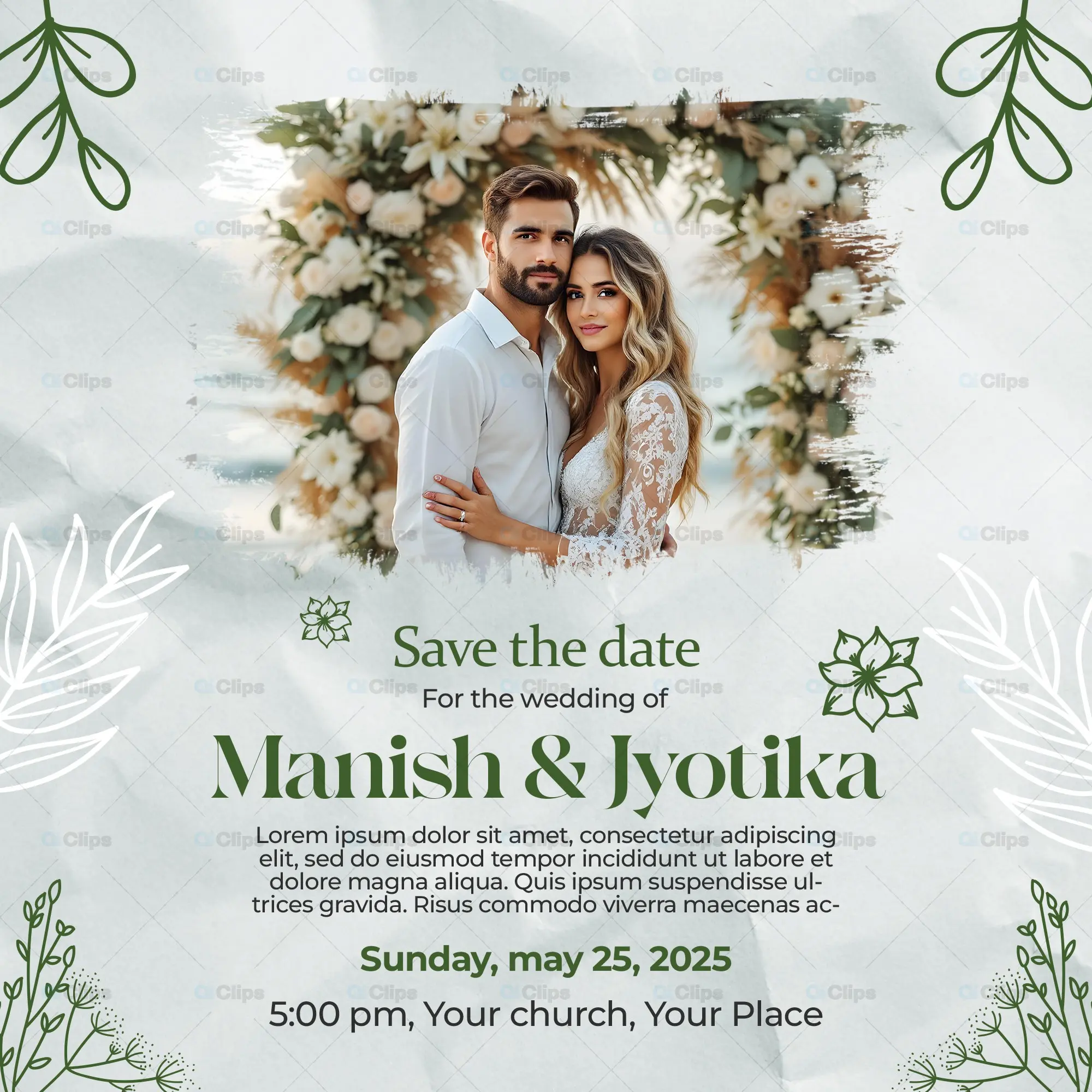 beautiful Elegant Save the Date Wedding Invitation PSD Template