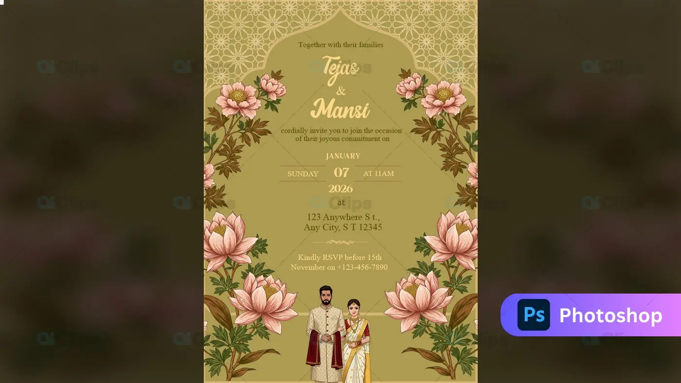 Elegant Indian Wedding Invitation Photoshop PSD Template | AIClips