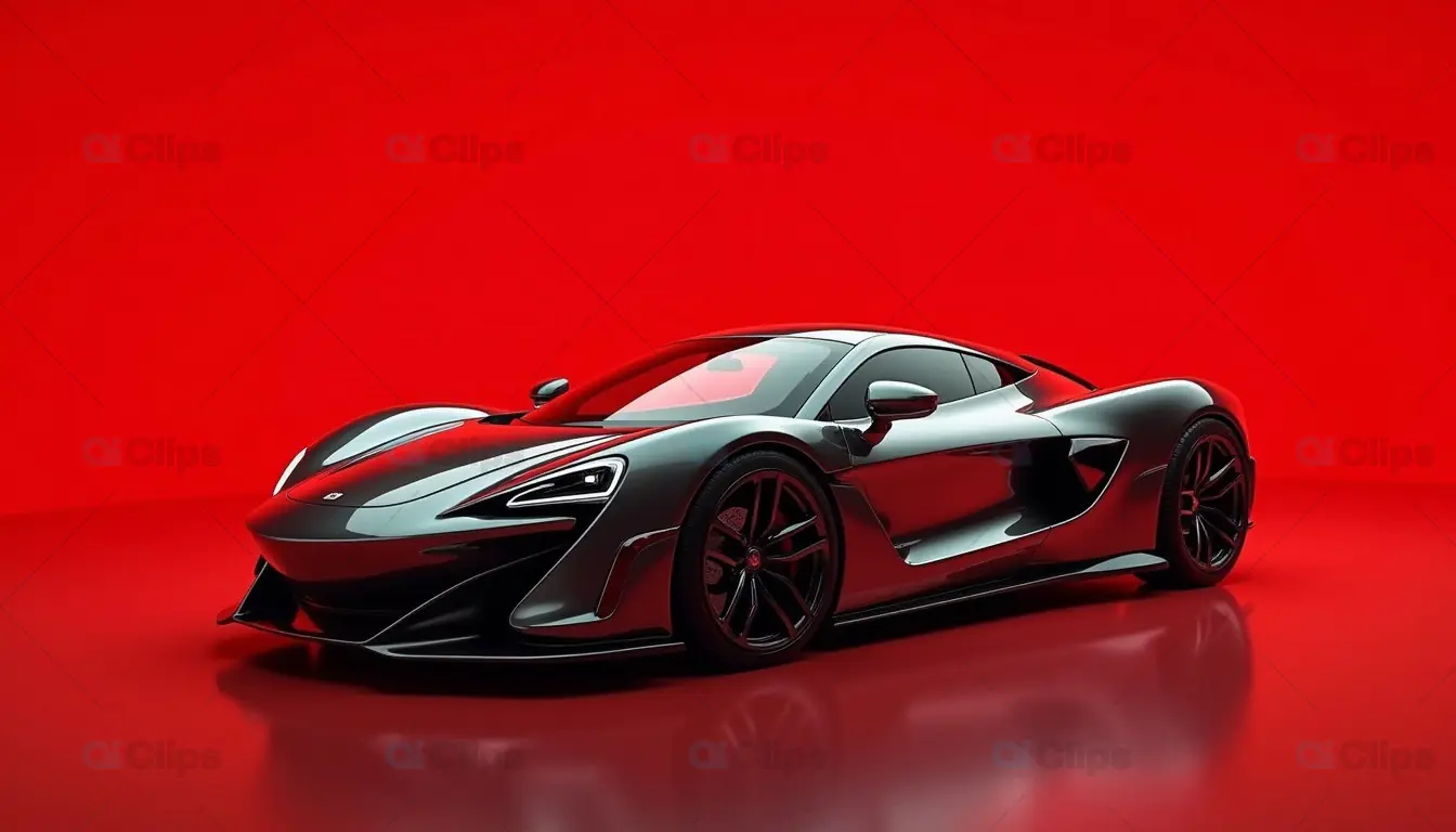 Futuristic Black Sports Car on Dynamic Red Background