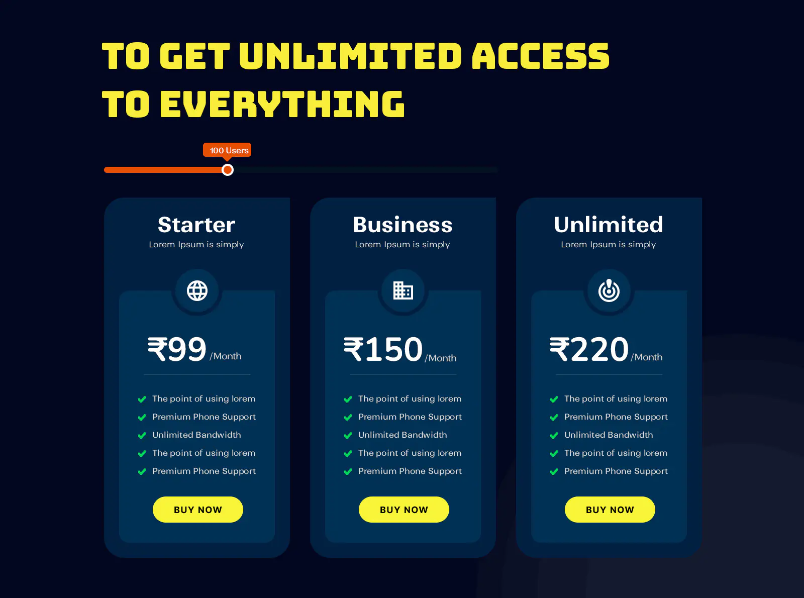 Neon Pricing Table Template