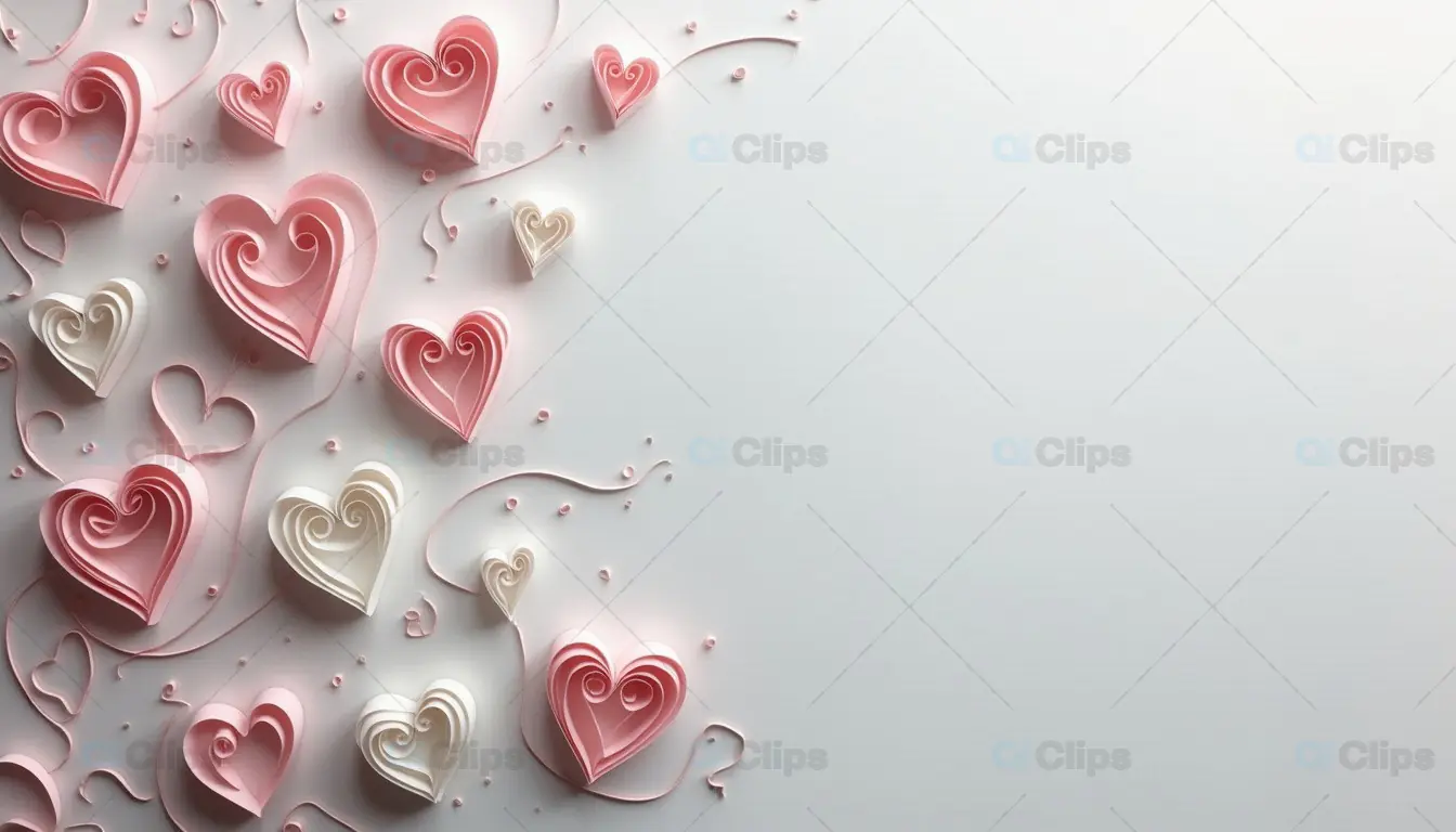 Quilling Hearts in Pink and White on Minimalist Background