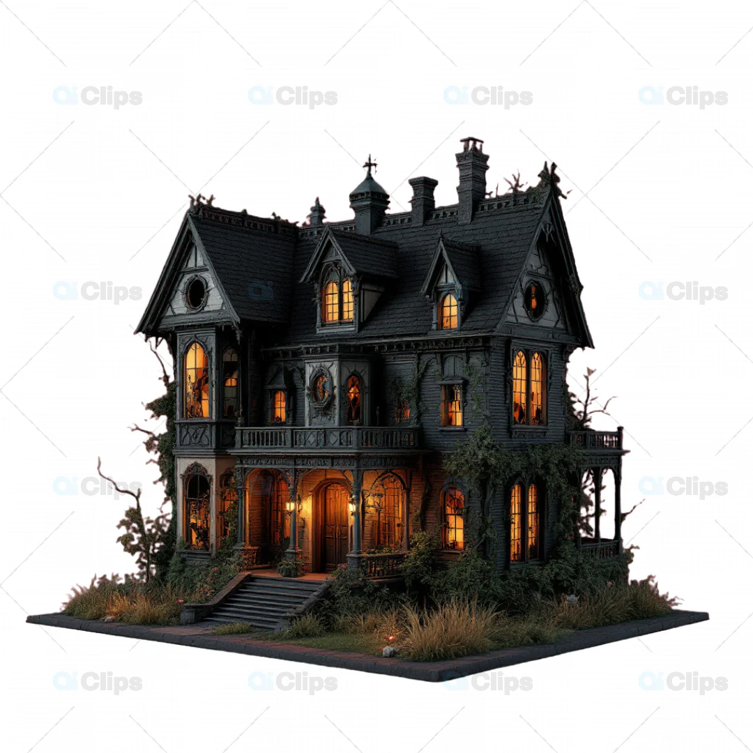 Eerie 3D Gothic Haunted Mansion Illustration