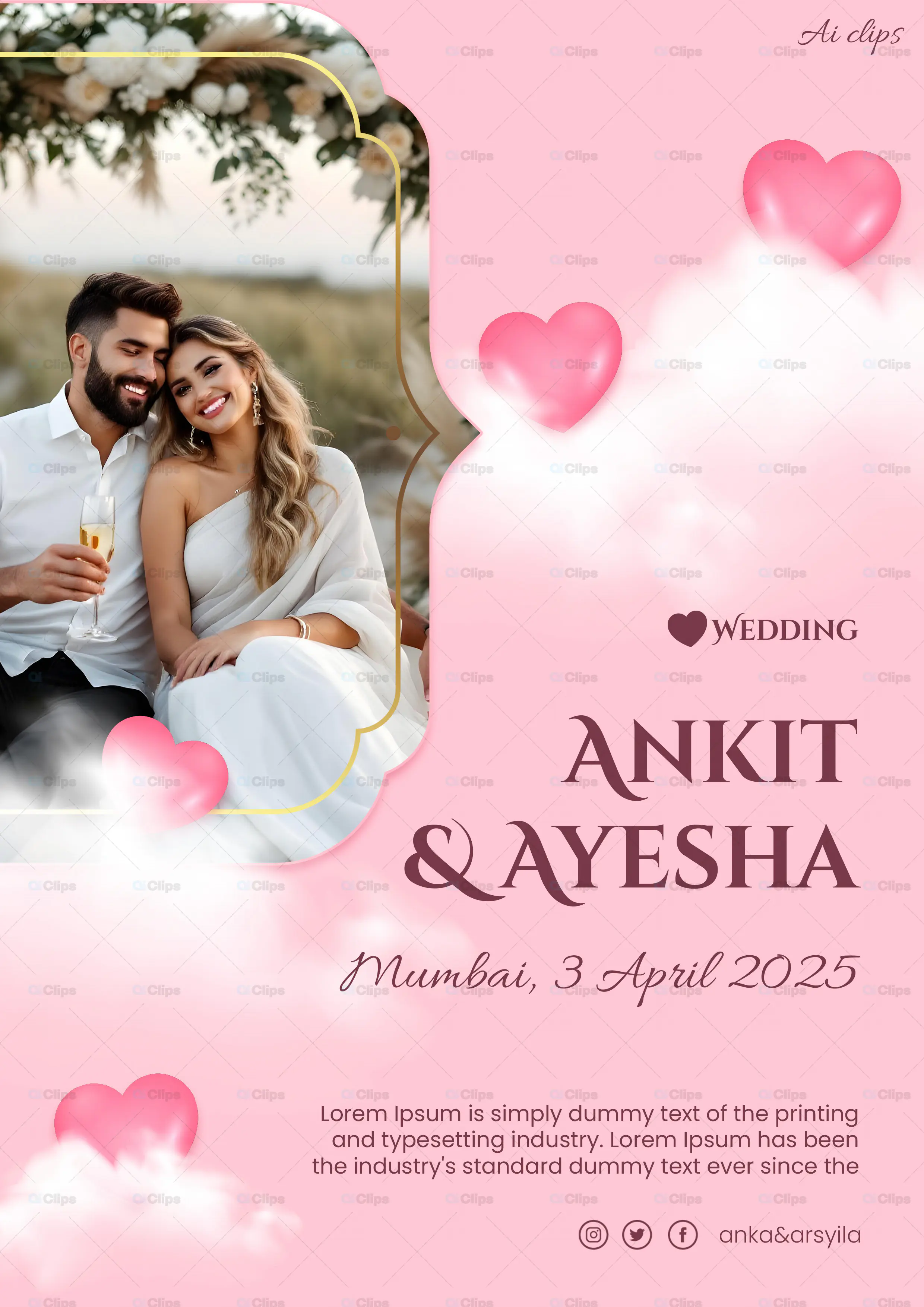 Romantic Wedding Invitation PSD Template