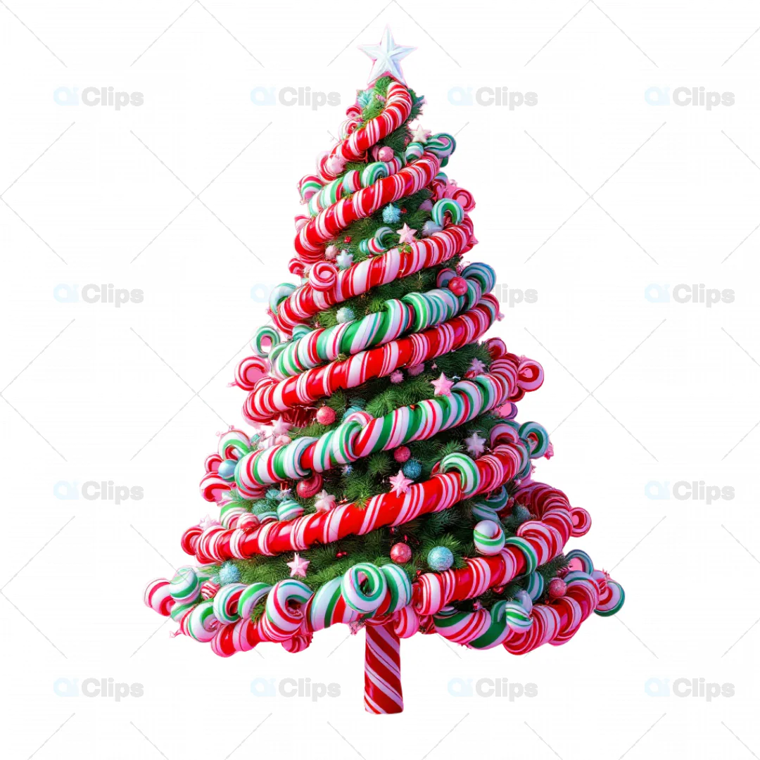 Candy Cane Christmas Tree 3D Model with Green and Red Decorations