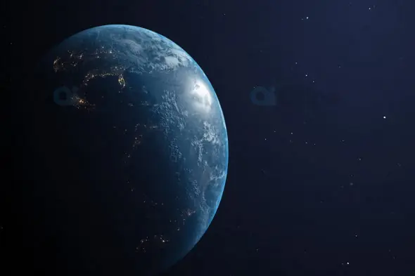 Night View of Earth from Space - Illuminated Cities and Atmosphere
