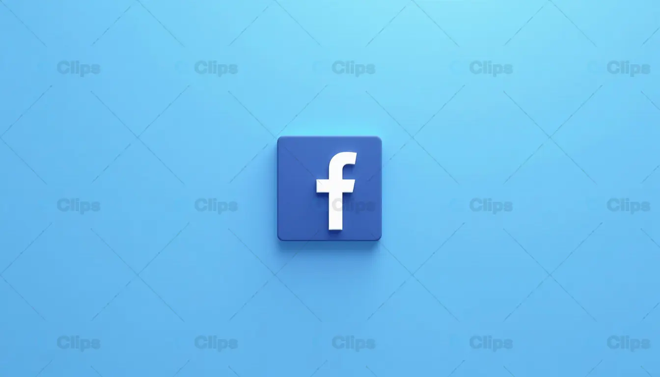Square 3D Facebook Logo on Minimalist Blue Background