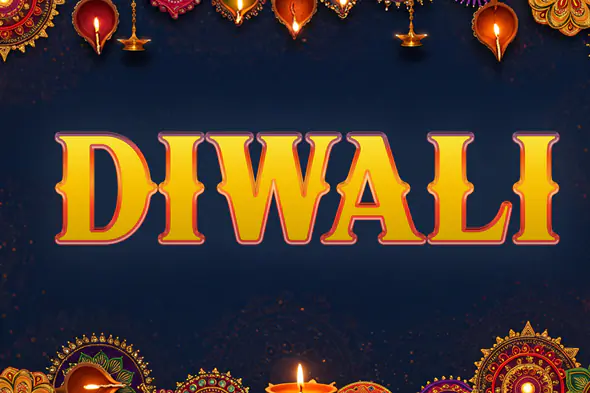 Golden Embossed Diwali Text Effect Template