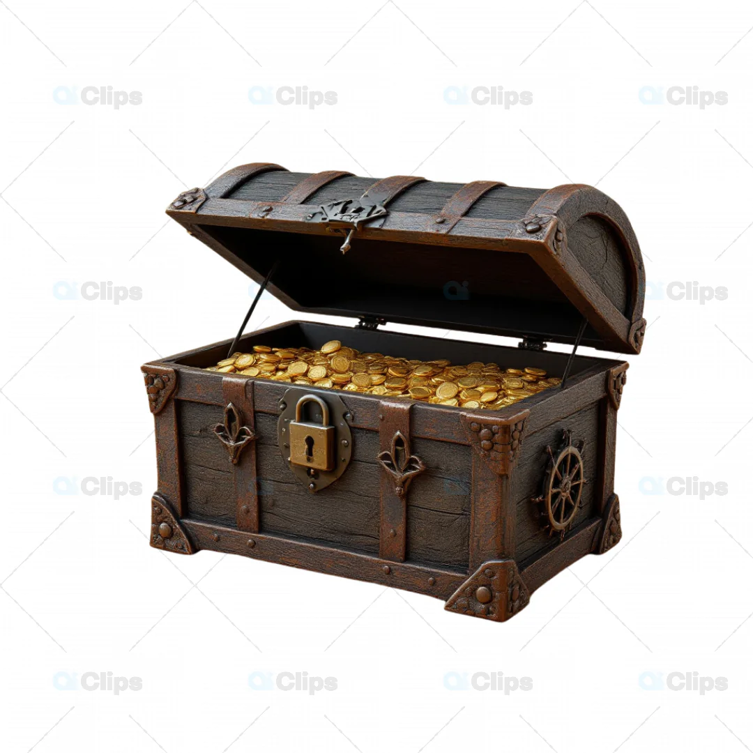 Treasure Chest with Gold Coins - 3D Fantasy Model