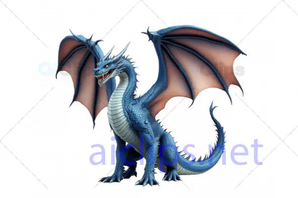 Fierce 3D Blue Dragon with Expanded Wings and Intense Expression
