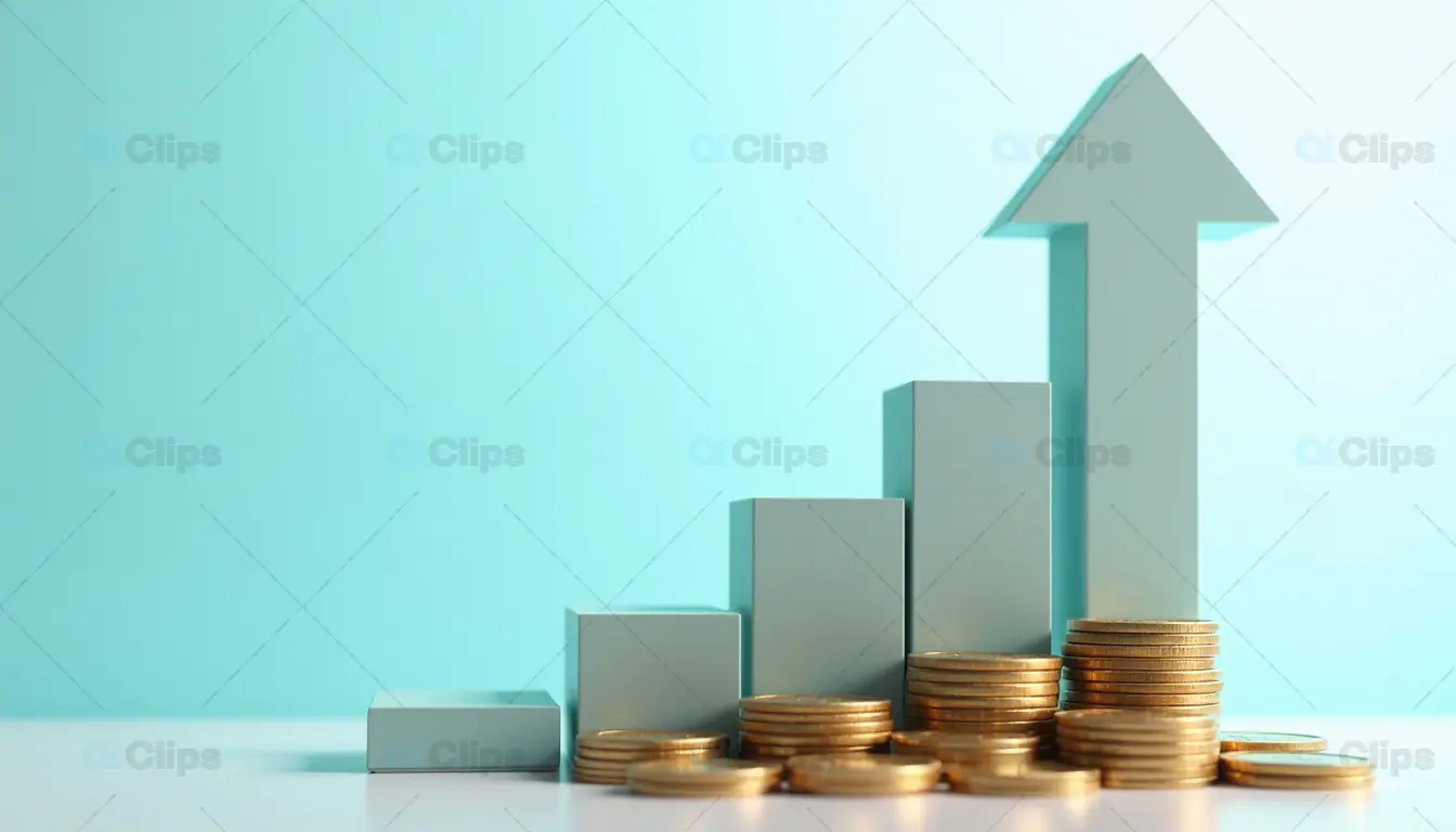 Financial Growth with Stacked Coins and Upward Arrow Chart