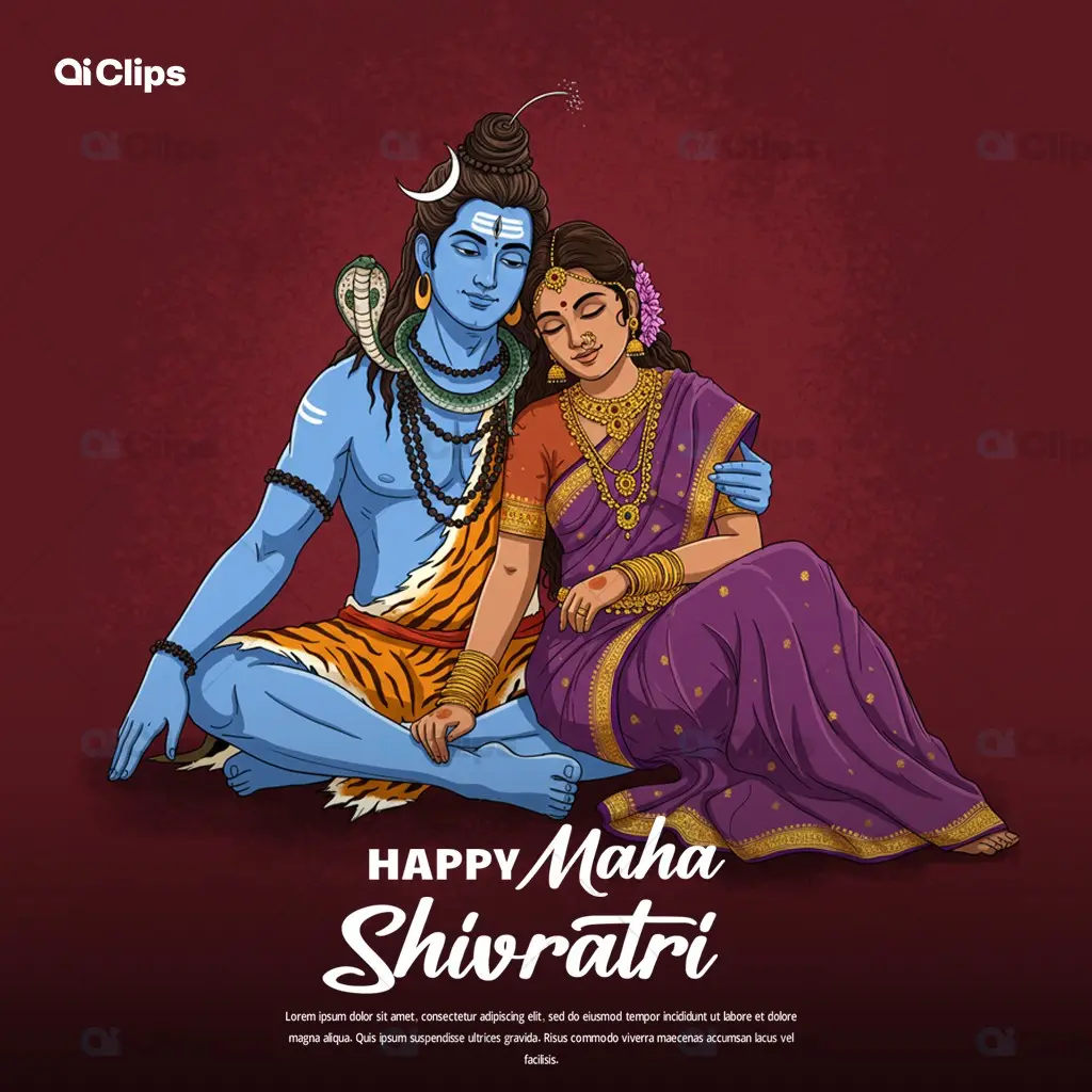 Divine Shiva and Parvati Illustration - Maha Shivratri Template