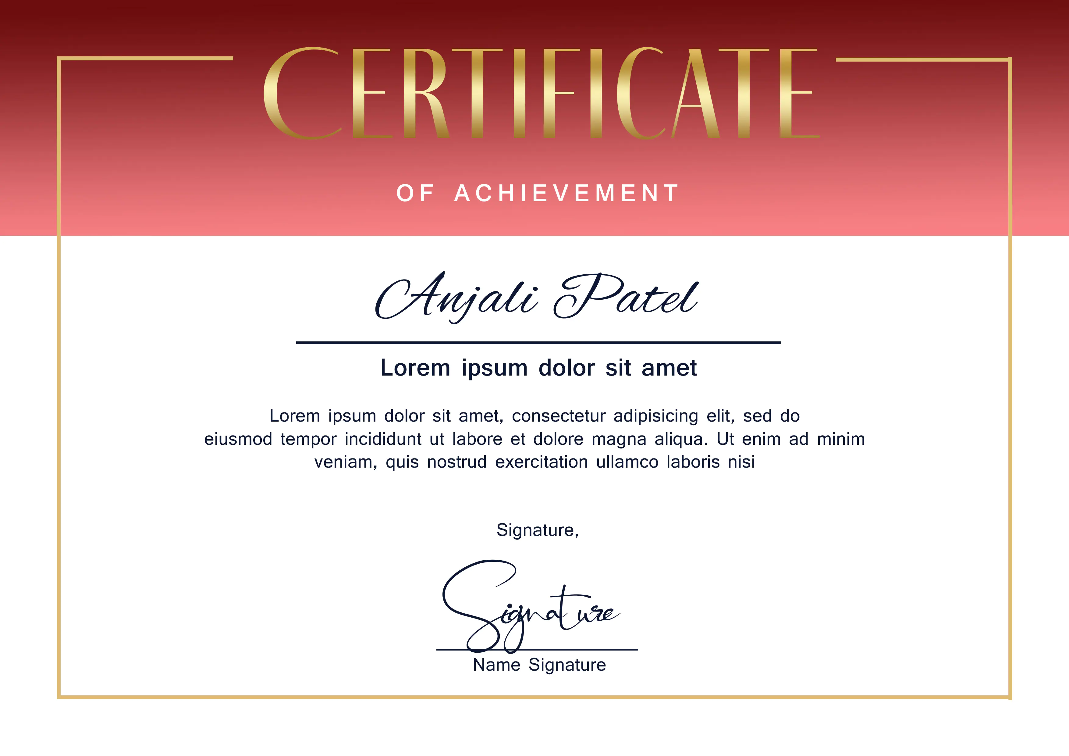 Elegant Red Gradient Achievement Certificate