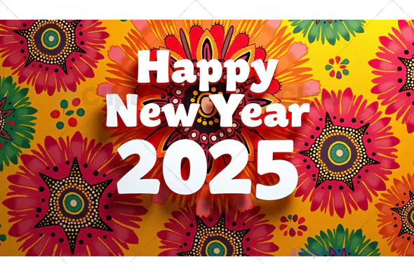 Happy New Year 2025 – Bright and Festive Floral Design