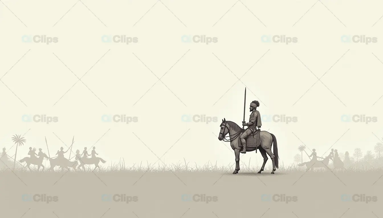 Warrior on Horseback with Army in the Distance