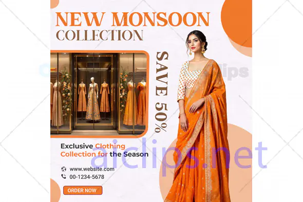 Monsoon Sale Clothing Banner PSD Template