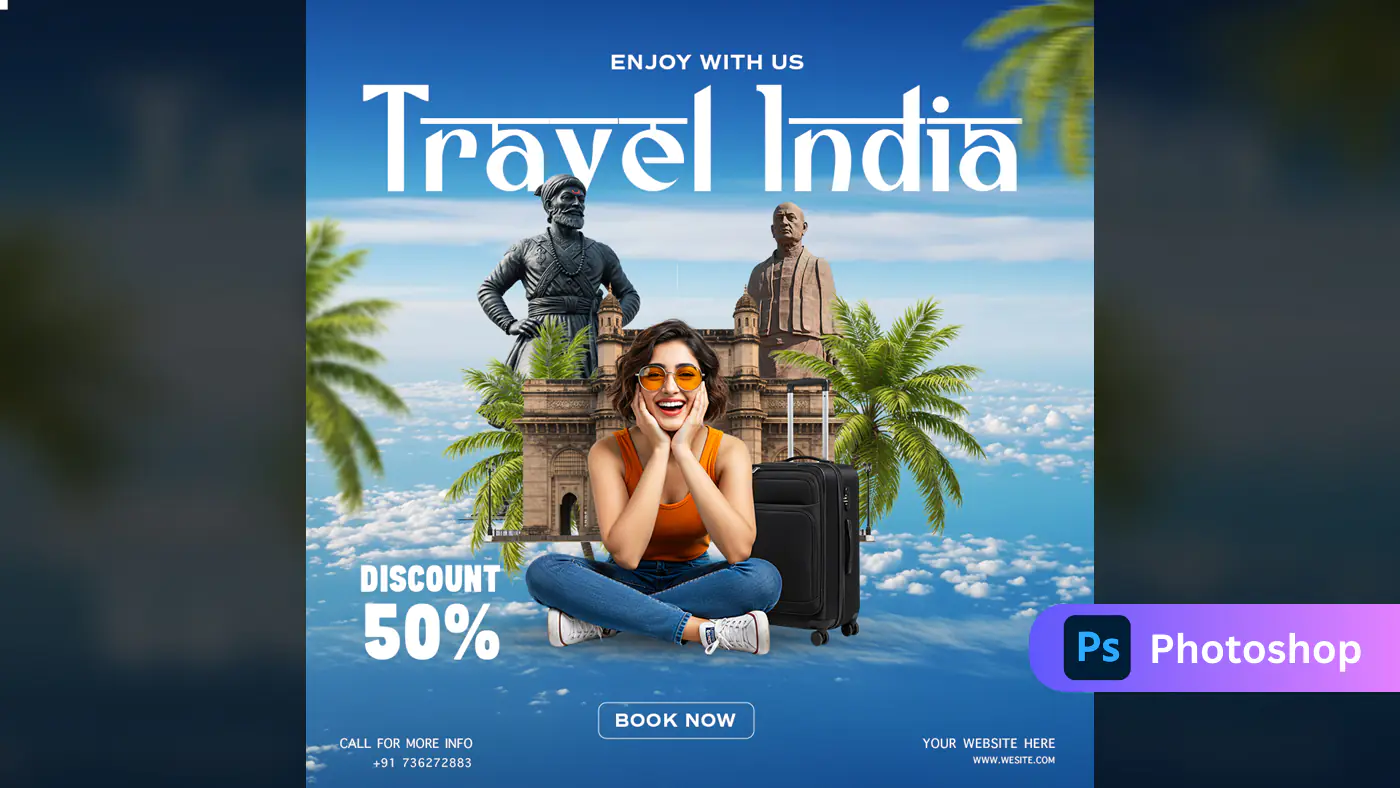 Modern Travel Promotion Design with Famous Monuments