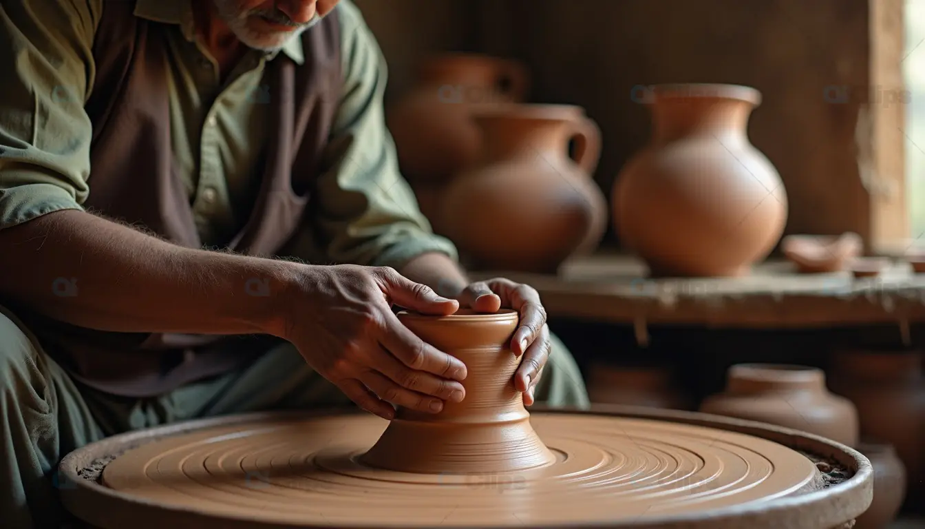 Potter Crafting a Clay Vase – Traditional Art in Action