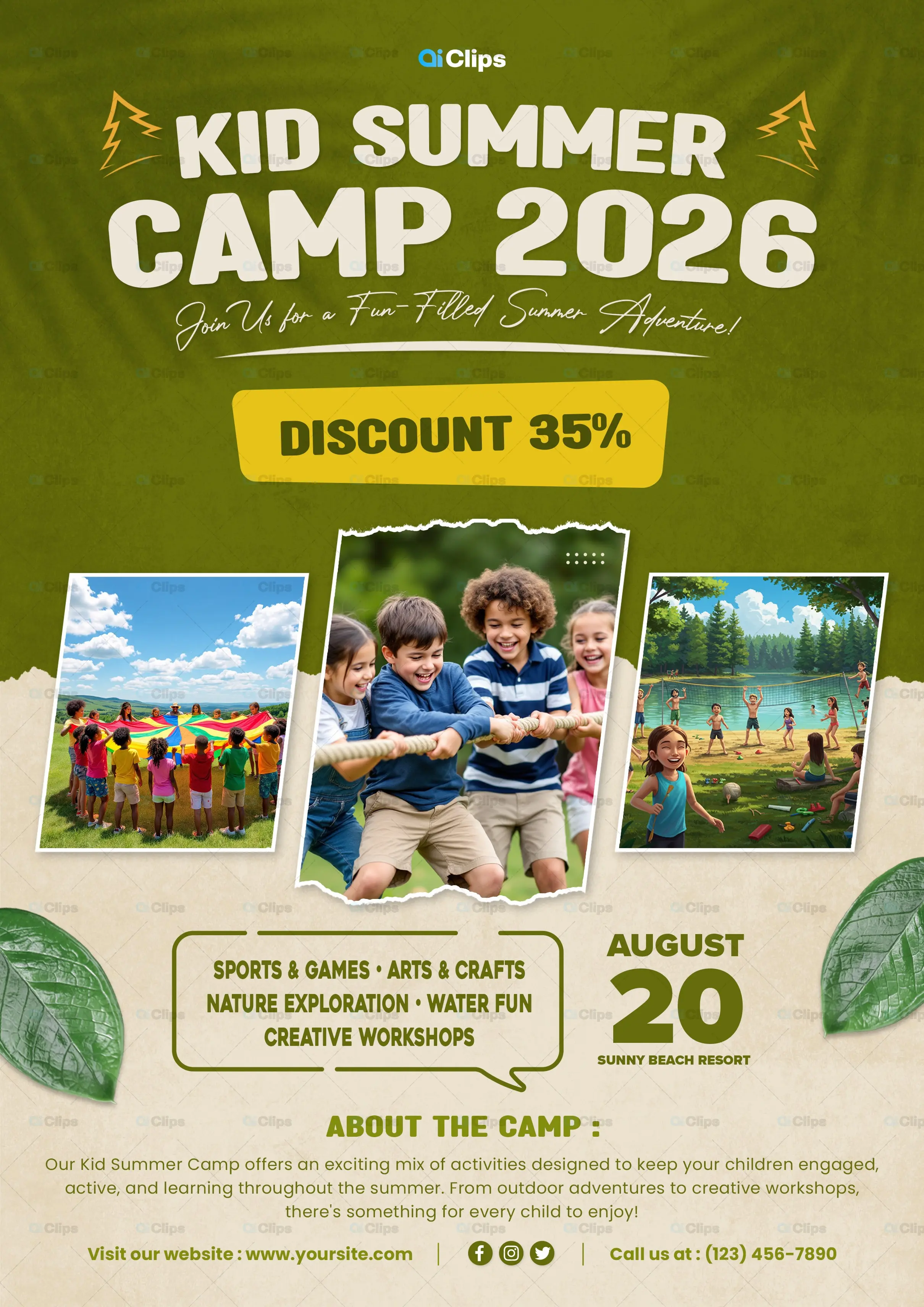 Kids Summer Camp Adventure Activities Promotional Template