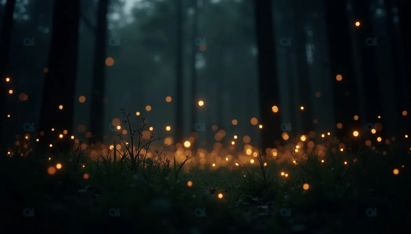 Enchanted Forest with Glowing Fireflies – Magical Night Scene