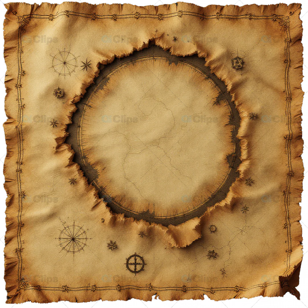 Torn Vintage 3D Map with Burnt Circular Hole