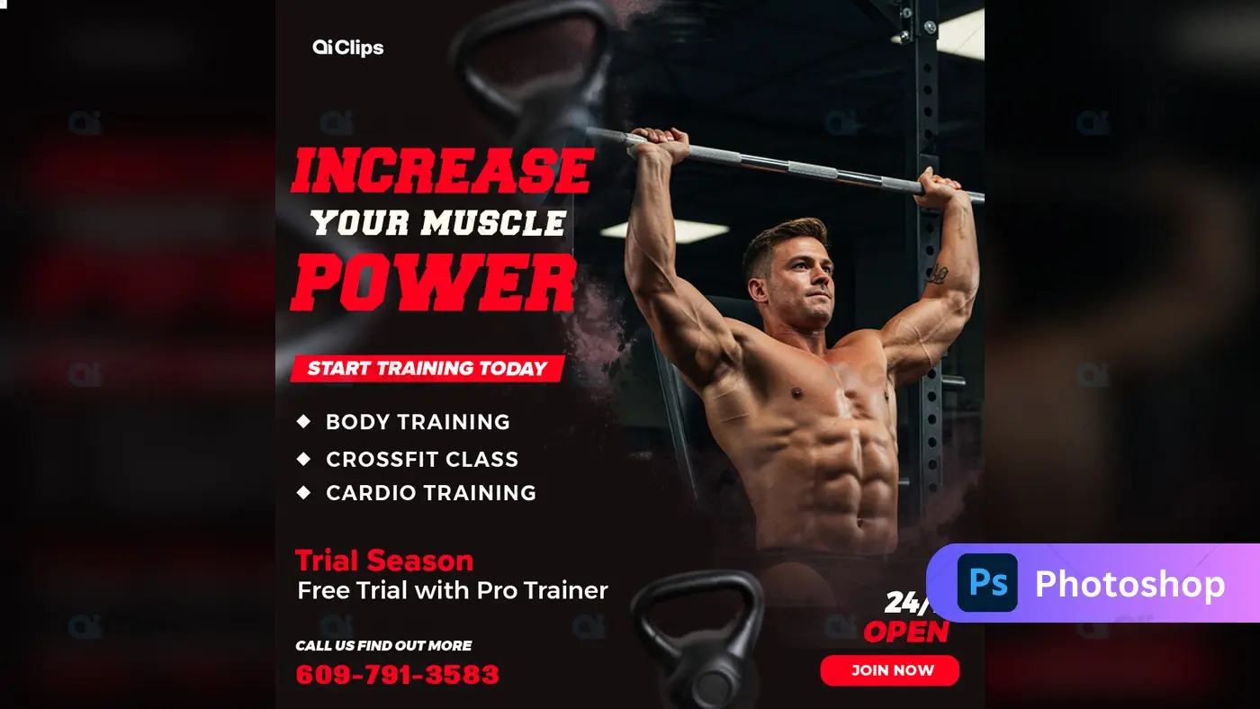 Gym Fitness Training Promotional Template with Athletic Model