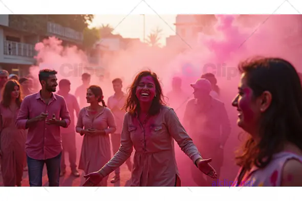 Exciting Holi Celebration with Joyful Participants and Colorful Powder