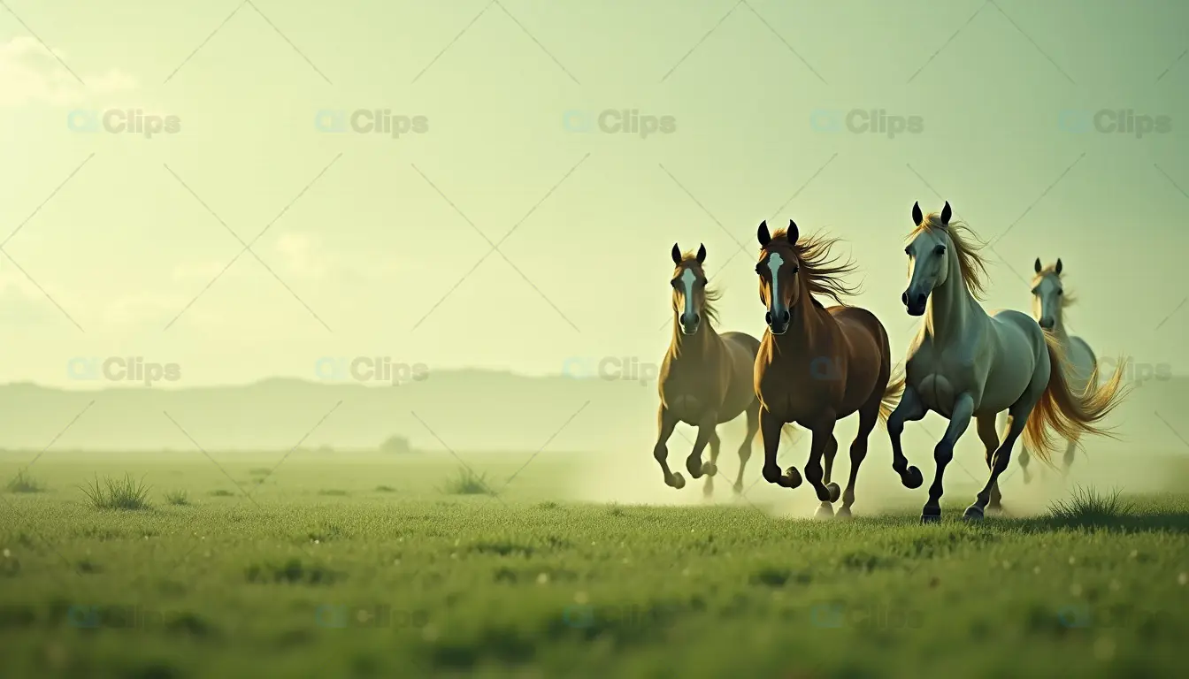 Horses Galloping on a Vast Meadow
