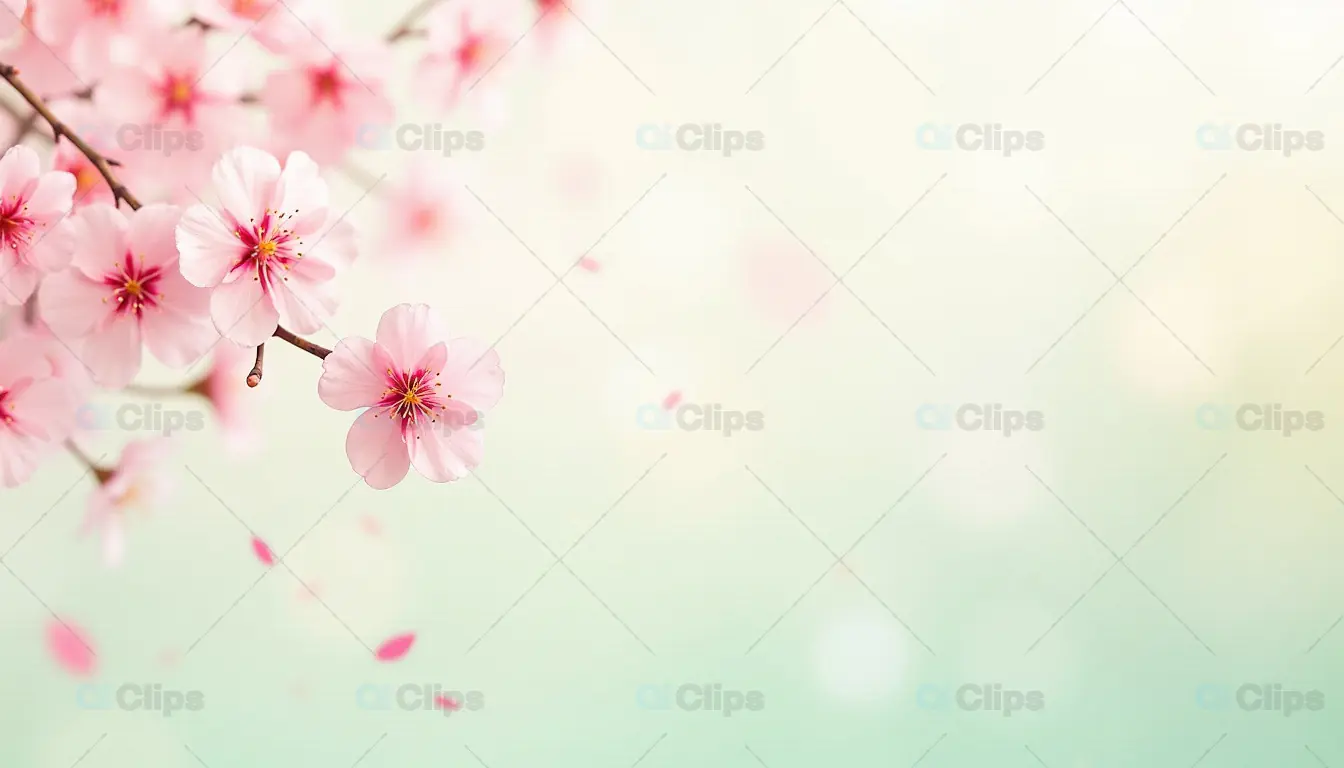 Spring Blossom with Falling Petals on Soft Background