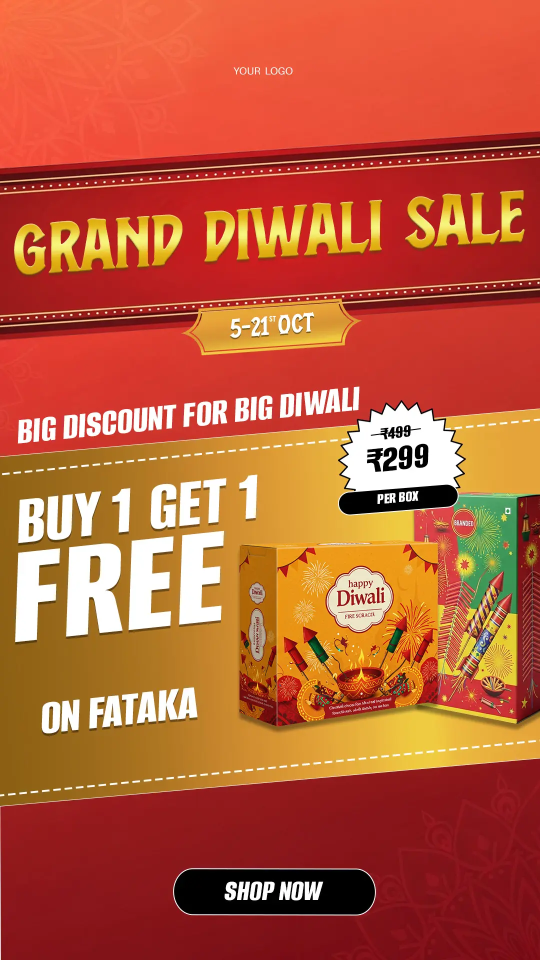 Vibrant Diwali Firecracker Sale Banner Template