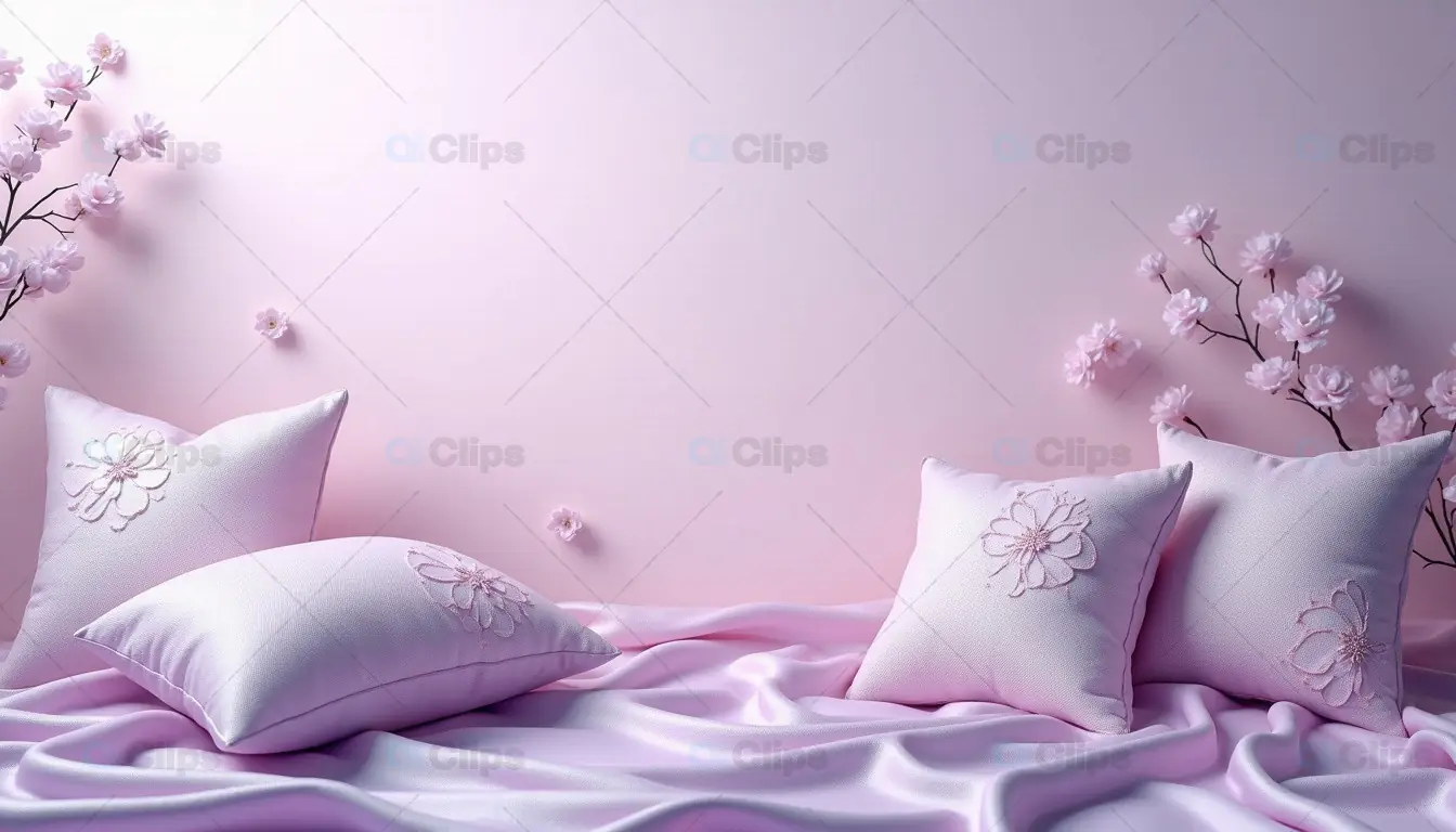 Soft Pink Floral Pillow Arrangement with Sakura Blossoms