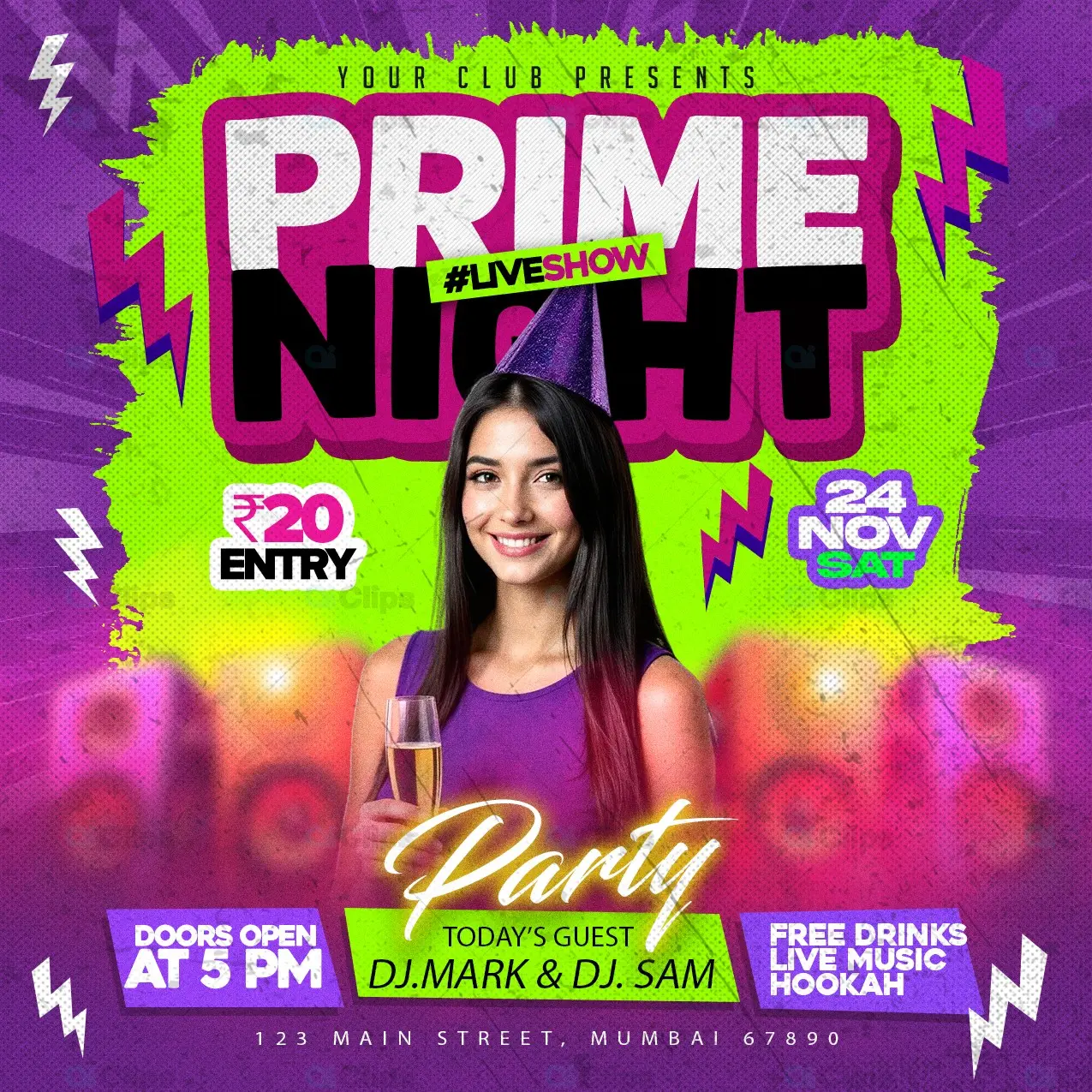 Prime Night Party Flyer PSD Template