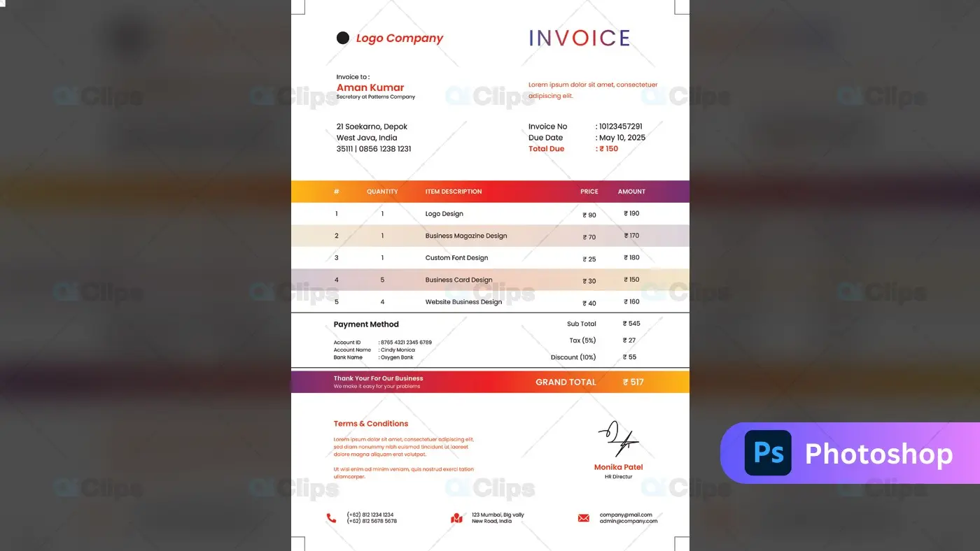 Modern Professional Business Invoice Template Design